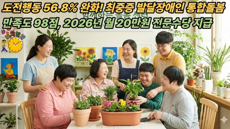 도전행동 56.8% 완화! 최중증 발달장애인 통합돌봄 만족도 98점, 2026년 월 20만원 전문수당 지급