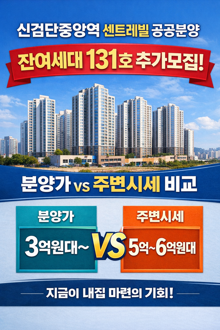  신검단중앙역 센트레빌 공공분양 잔여세대 131호 추가모집! 분양가 vs 주변시세 비교