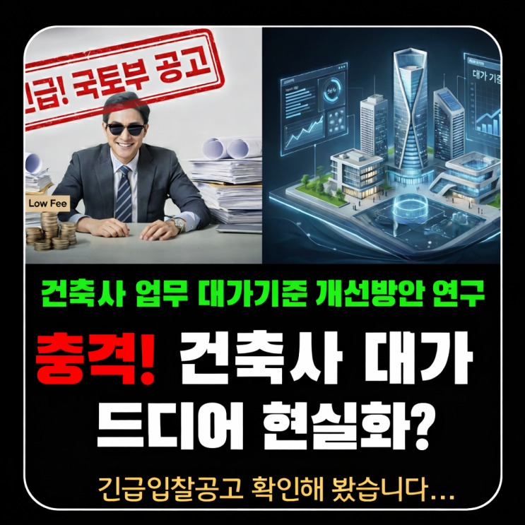  국토교통부. 건축사 업무 대가기준 개선방안 연구 (긴급입찰공고)