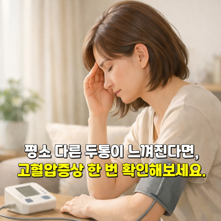  평소와 다른 두통이 느껴진다면, 고혈압증상 한 번 확인해보세요.