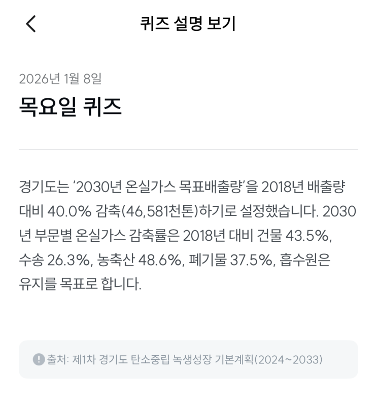  [기후행동 기회소득] 1월 8일 기후행동 퀴즈 정답 - 2030 온실가스 목표배출량
