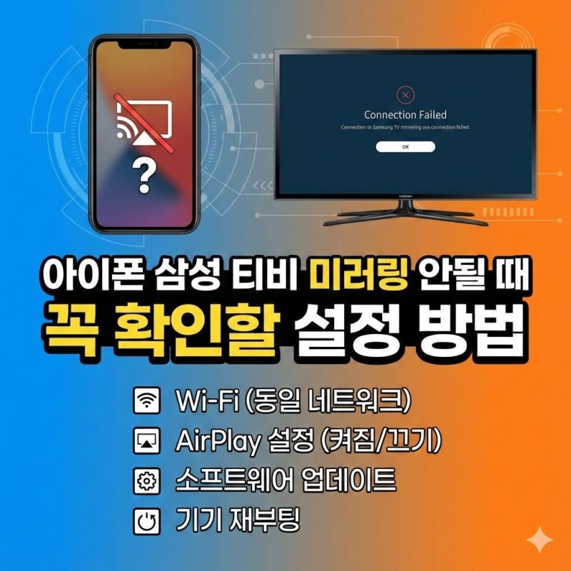 아이폰 삼성 티비 미러링 안될 때 꼭 확인할 설정 방법