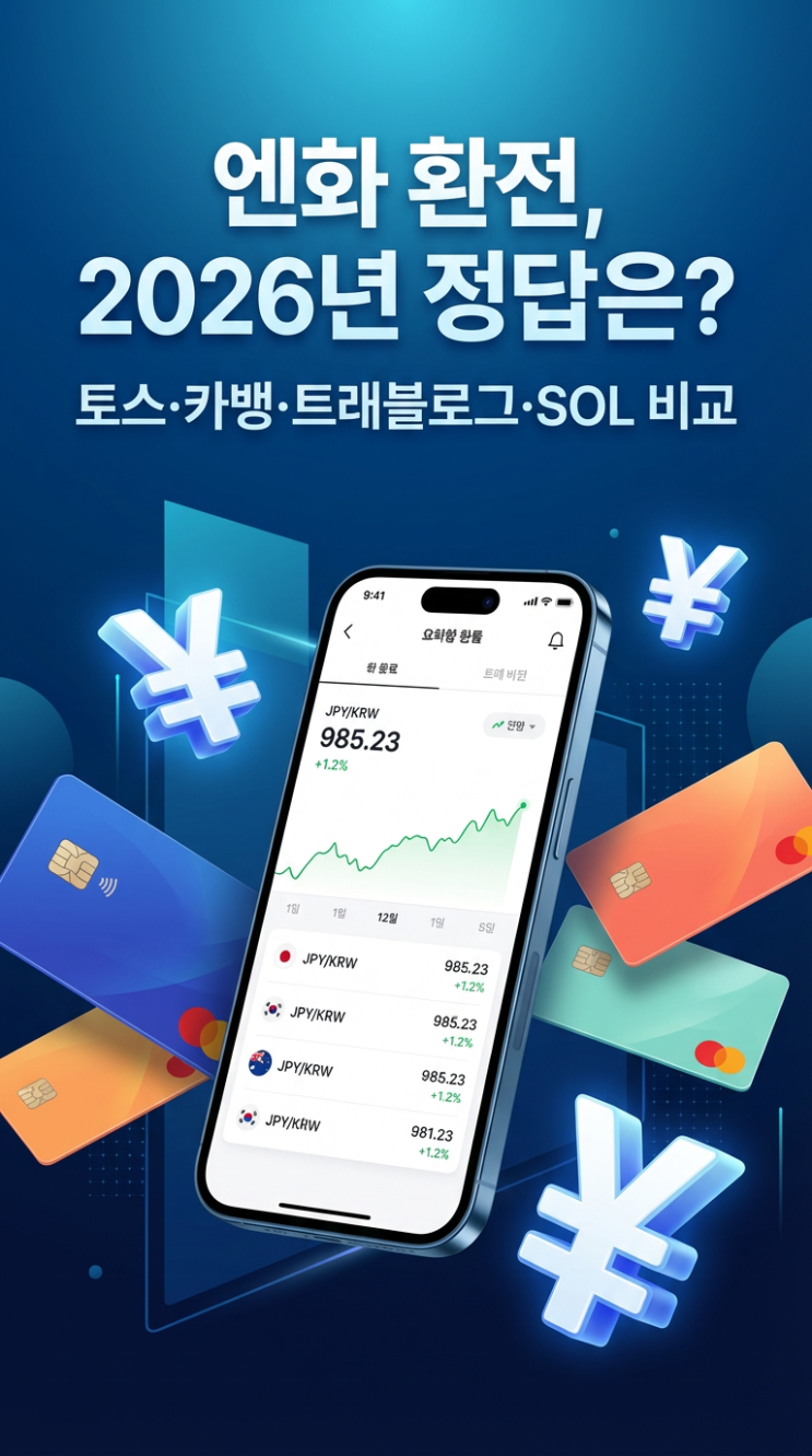   엔화 환전, 어디가 가장 유리할까? -  토스·카카오뱅크·트래블로그·SOL트래블 완전 비교(ver.2026)