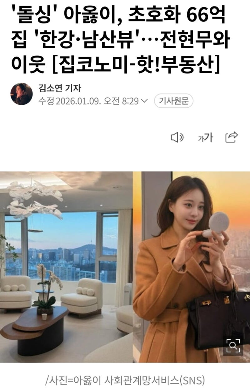'돌싱' 아옳이, 초호화 66억 집 '한강·남산뷰'…전현무와 이웃