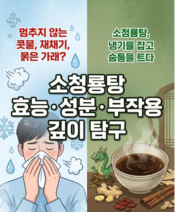 소청룡탕 효능 총정리｜맑은 콧물·재채기·묽은 가래에 쓰이는 이유(성분·부작용·복용 전 ....