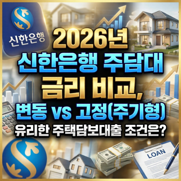  2026년 신한은행 주담대 금리 비교, 변동 vs 고정(주기형) 유리한 주택담보대출 조건은?