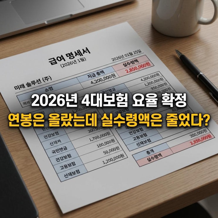  2026년 4대보험 요율 확정! 연봉은 올랐는데 실수령액은 줄었다? (3000/5000 구간별 분석)
