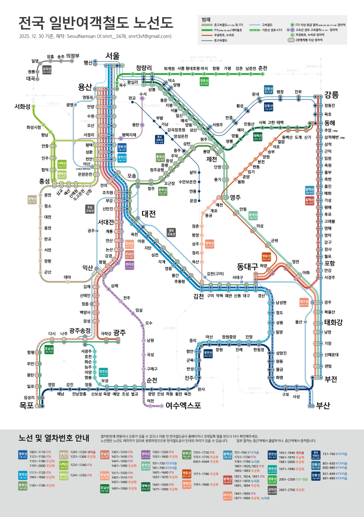 전국 일반여객철도 운행계통 노선도 (2026년 최신판)