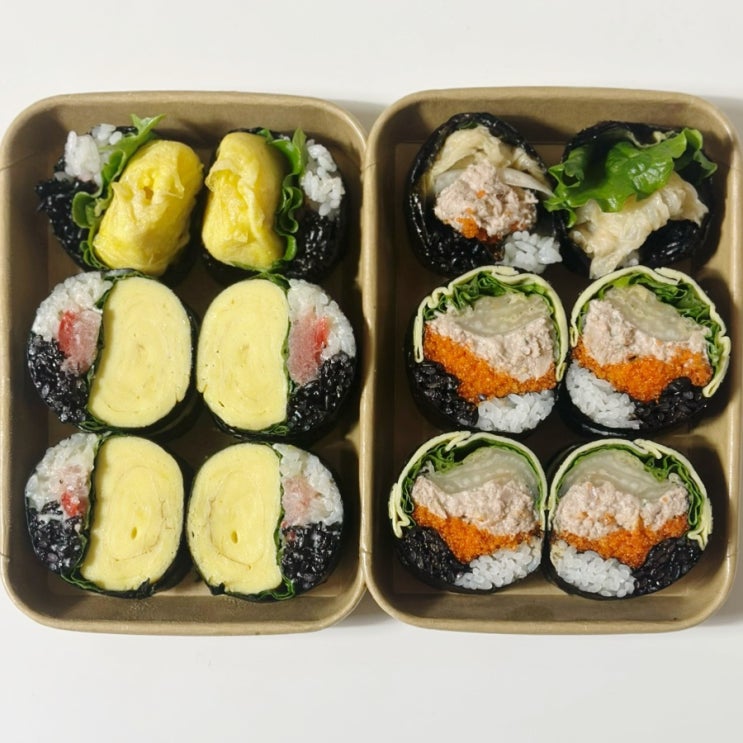  전부터 먹어보고 싶었던 식물원김밥 잠실점 생겨 명란계란김밥 날치알 묵참 김밥 배달 주문해 본 리뷰.