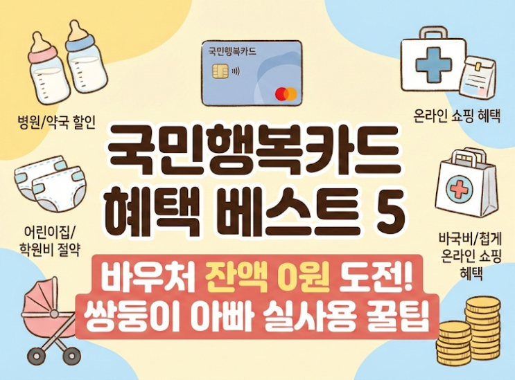  국민행복카드 사용처 혜택, 쌍둥이 아빠가 3년 써보고 찾은 베스트 5 (바우처 잔액 0원 만들기)
