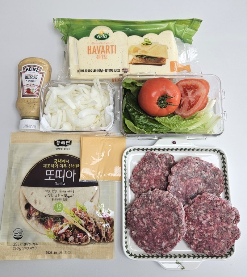 코스트코 소고기 다짐육 또띠아랩 수제버거만들어먹기