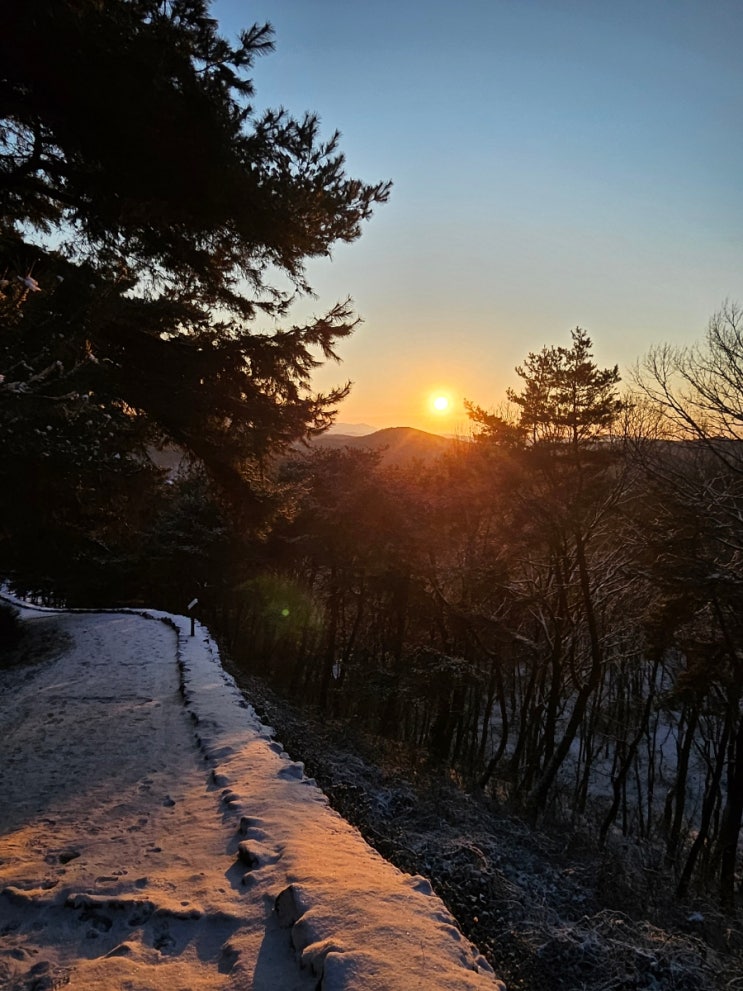  청주 겨울 상당산성 둘레길 풍경 일출 경치 사진으로 담기