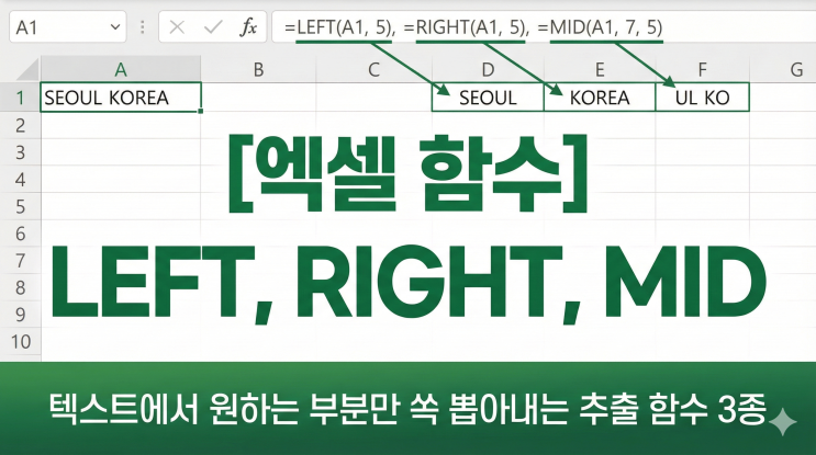  [엑셀 함수] LEFT, RIGHT, MID - 텍스트에서 원하는 부분만 쏙 뽑아내는 추출 함수 3종