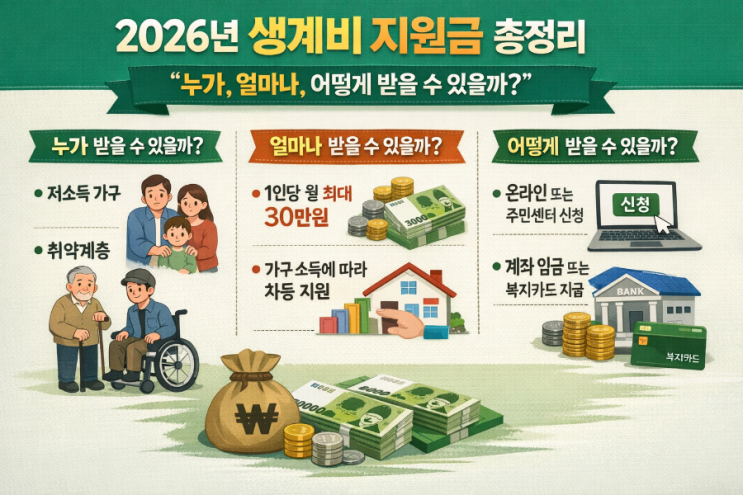  2026년 생계비 지원금 총정리 “누가, 얼마나, 어떻게 받을 수 있을까?”