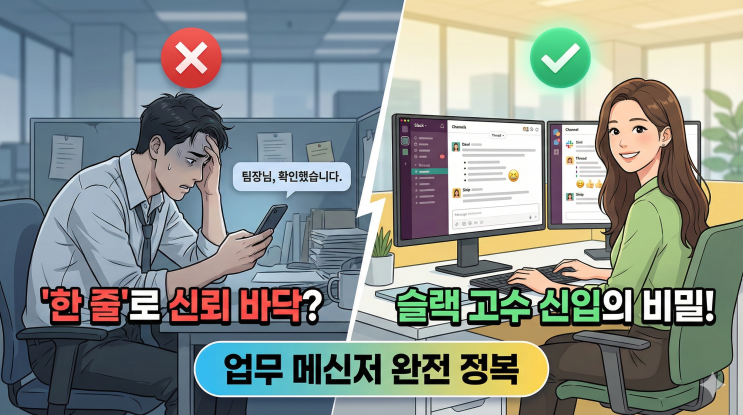 "팀장님, 확인했습니다" 한 줄로 신뢰 잃은 대리 vs 슬랙 고수가 된 신입의 차이 - 업무 메신저 잘 쓰는 법