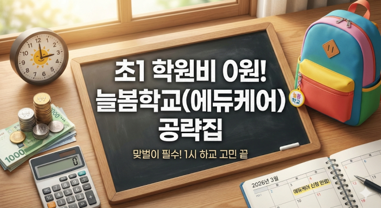  2026년 초1 에듀케어 신청 전 필독! 학원비 0원으로 해결한 쌍둥이 아빠의 늘봄학교 2시간 공략집 (소득무관)