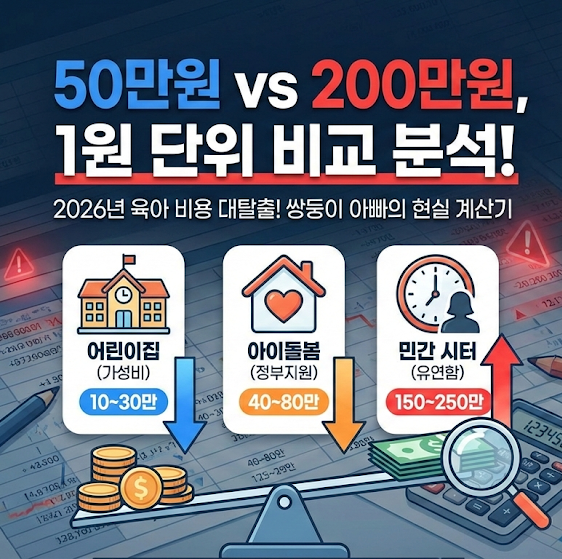  2026년 아이돌봄 vs 어린이집 vs 베이비시터 비용 비교, 쌍둥이 아빠의 1원 단위 계산 분석
