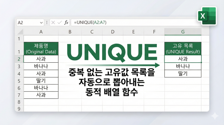  [엑셀 함수] UNIQUE - 중복 없는 고유값 목록을 자동으로 뽑아내는 동적 배열 함수