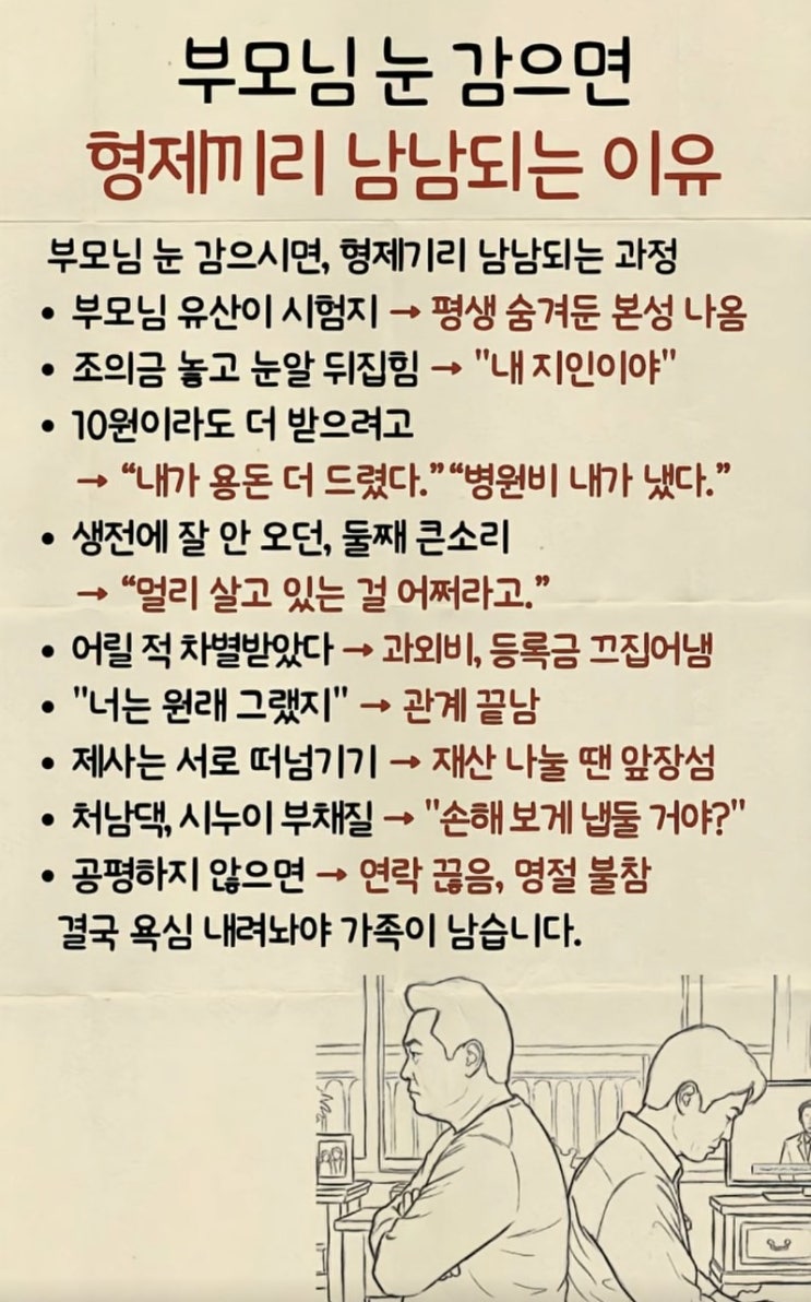  부모님 장례가 끝나자마자 우애 좋던 형제들이 원수가 되는 현실...
