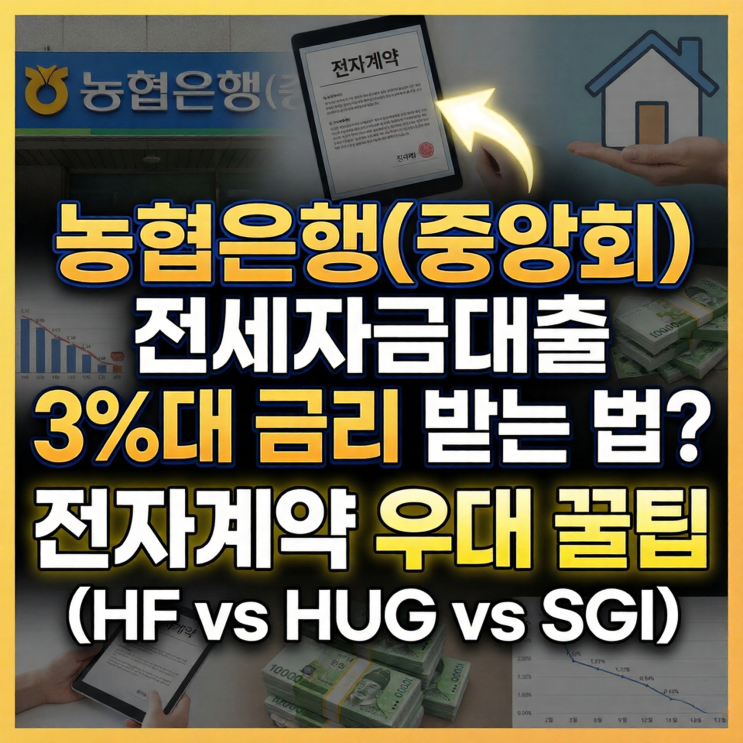  NH농협은행(중앙회) 전세자금대출 3%대 금리 받는 법? 전자계약 우대 꿀팁 포함 (HF vs HUG vs SGI)
