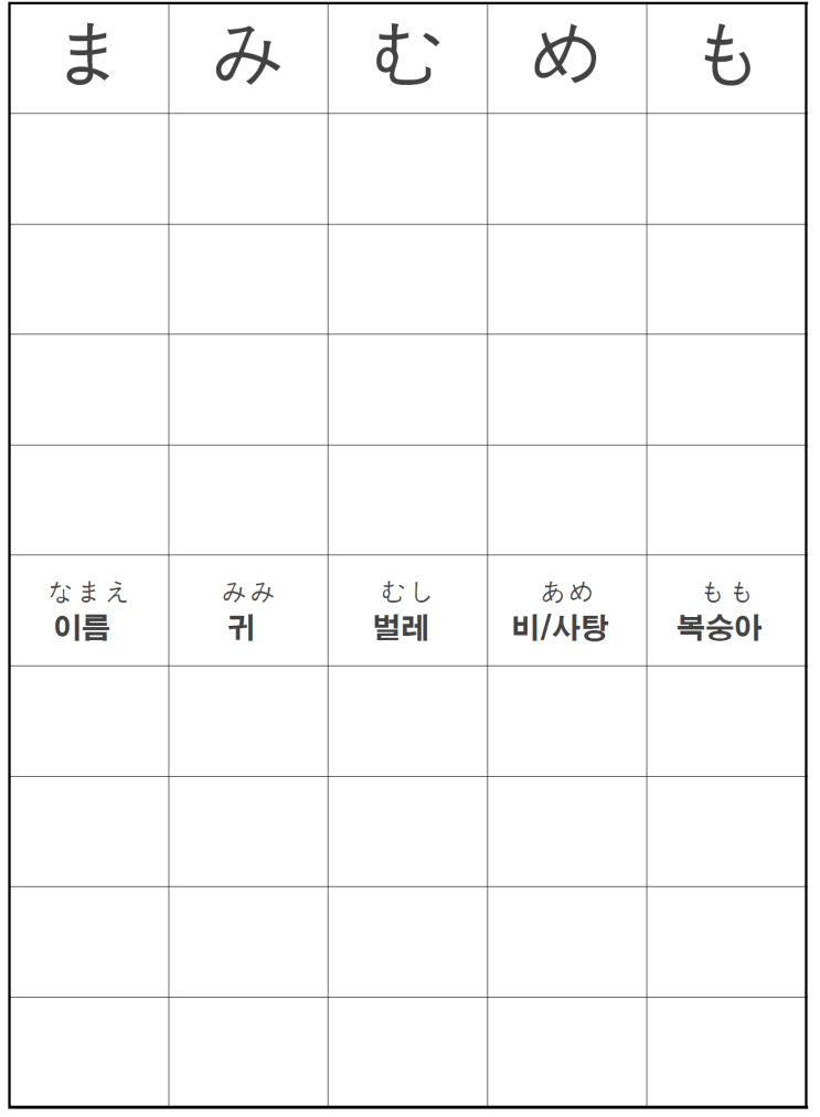  1일 15분 일본어 365일 챌린지 : 7일차 (히라가나 ま행 정복)