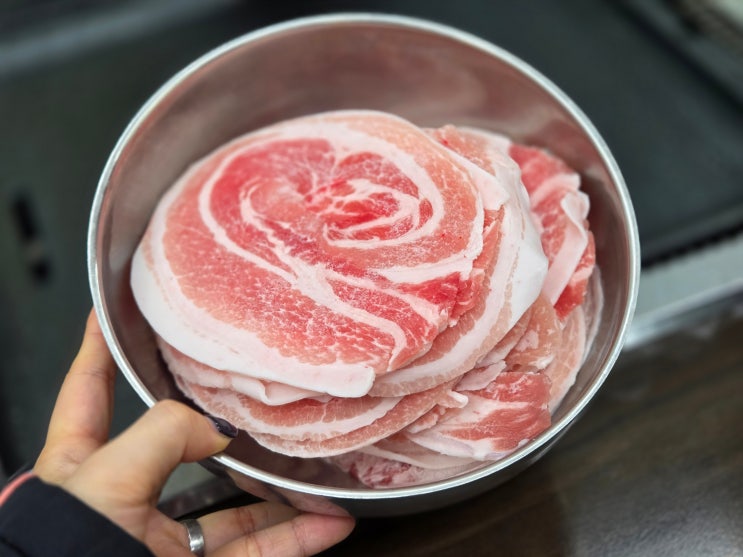  인천 산곡역 맛집 명문식당 냉꽃삼겹 후기 원뿔한돈 돼지고기구이