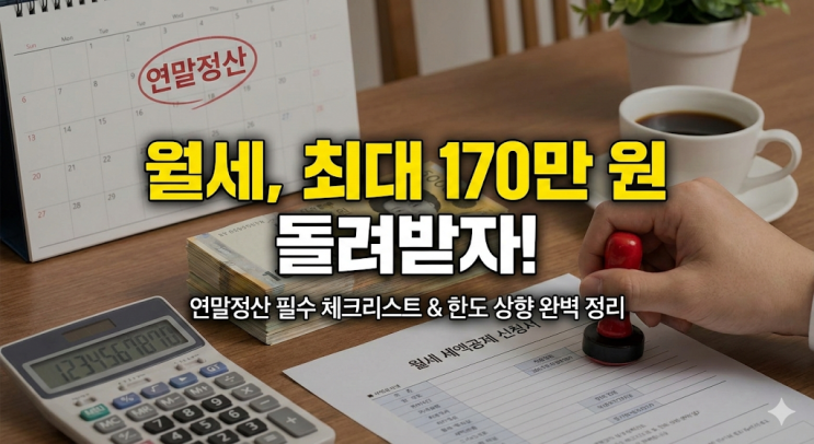  연말정산 월세 세액공제 한도 1000만원 상향, 무주택자라면 최대 170만원 환급 조건 및 신청방법 총정리