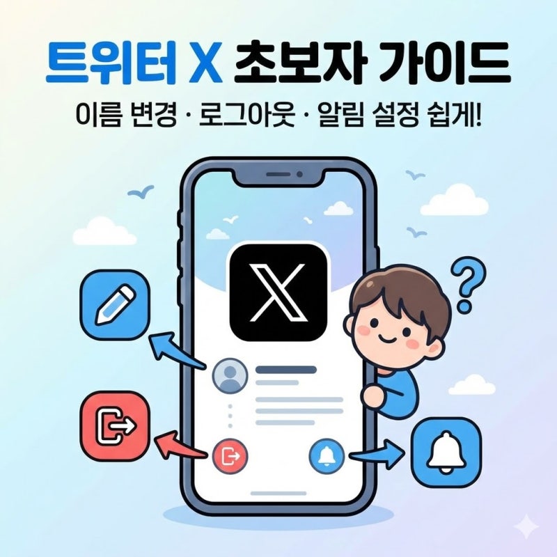 트위터 X 처음이라면 이름 변경 로그아웃 알림 설정 쉽게