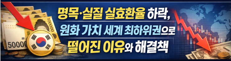  명목·실질 실효환율 하락, 원화 가치 세계 최하위권으로 떨어진 이유와 해결책