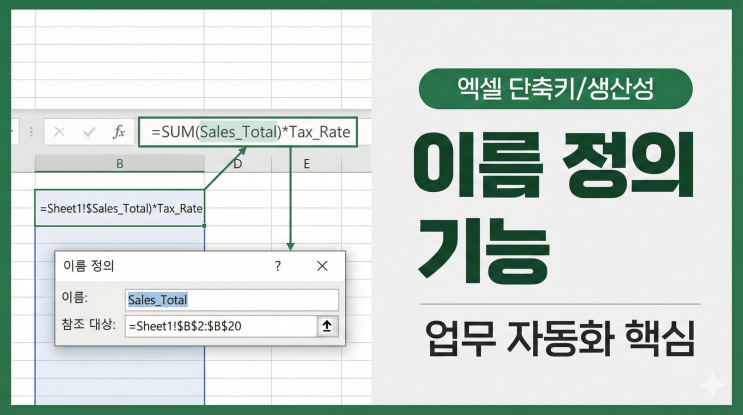  [엑셀 단축키/생산성] 이름 정의 기능 - 반복되는 수식에 이름 붙여 업무 자동화하기