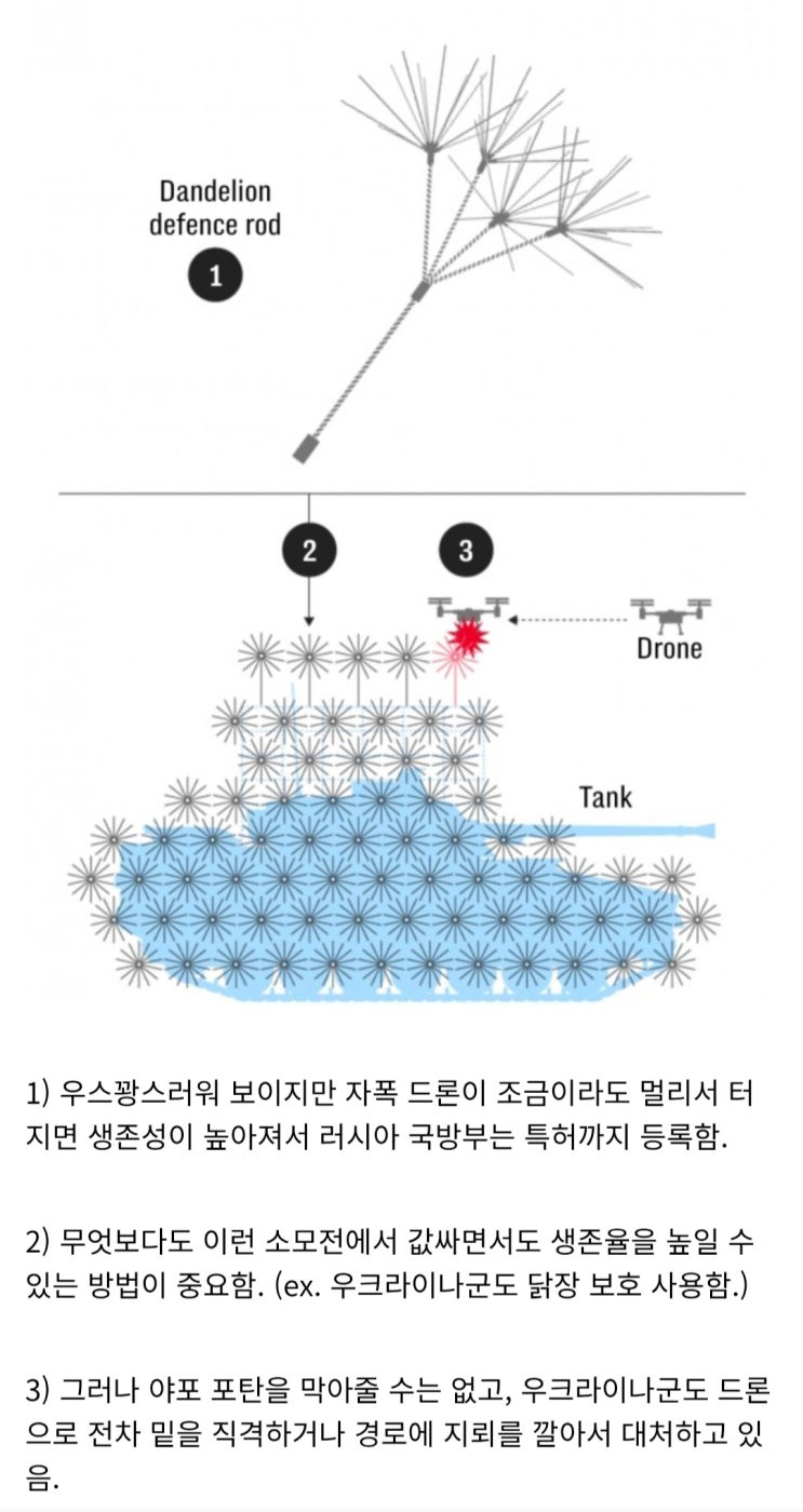  텔레그래프) 민들레 전차로 드론 방어 효과 보고 있는 러시아