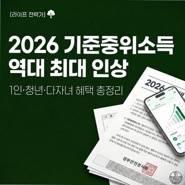 2026년 기준 중위소득 발표, 1인·2인·3인 가구 적정 생활비표