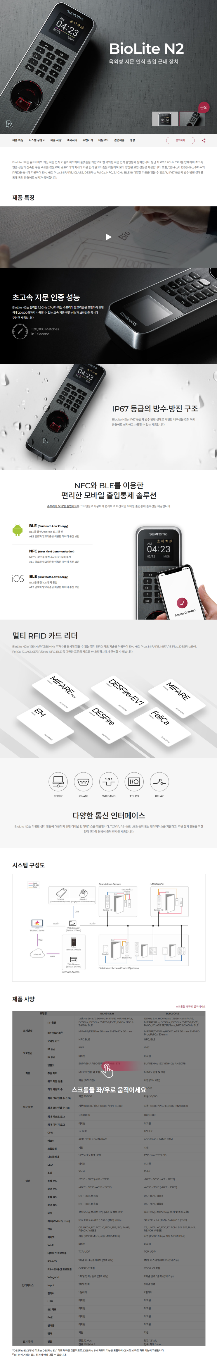  슈프리마 지문인식기 BIOLITE N2