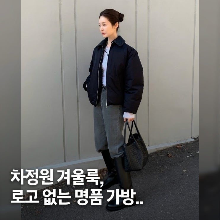  로고 없이 완성된 패션.. 차정원 겨울룩, 보테가베네타 가방