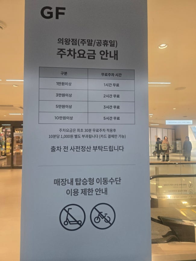 롯데 프리미엄 아웃렛 의왕점 주차정보와 주차 요금 정보 공유해요
