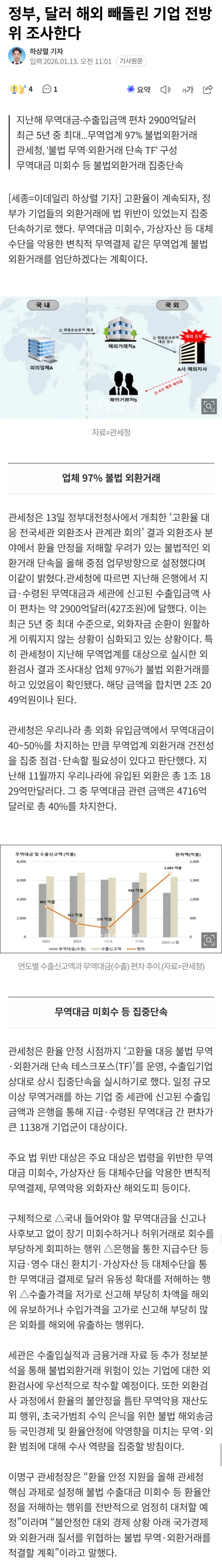  정부, 달러 해외 빼돌린 기업 전방위 조사