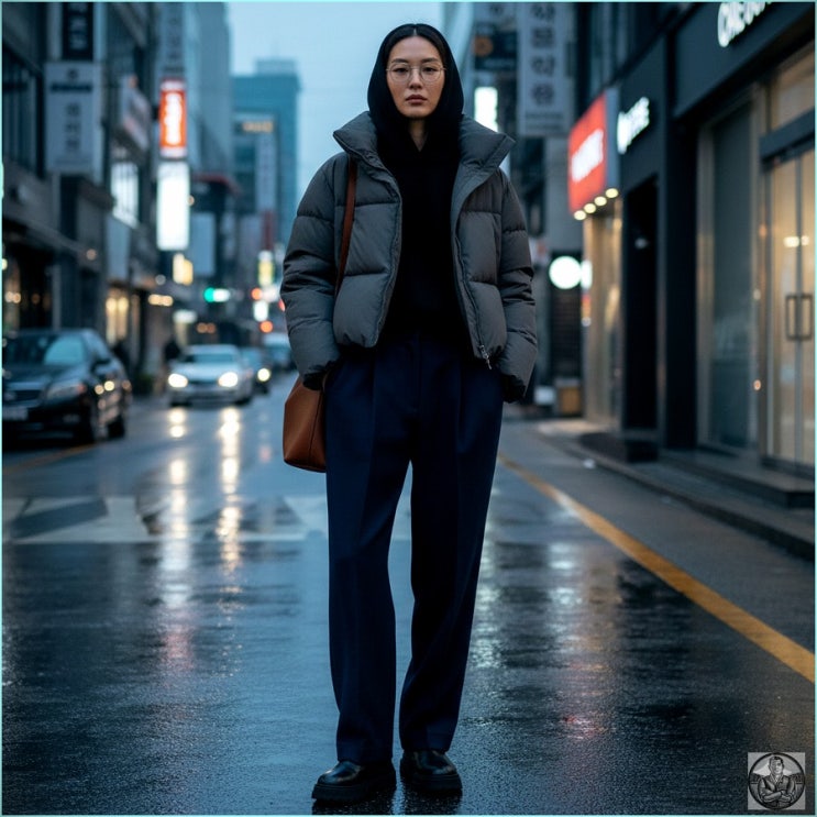  남녀공용 패딩 코디 후드 슬랙스 조합, 모르면 비율 망합니다