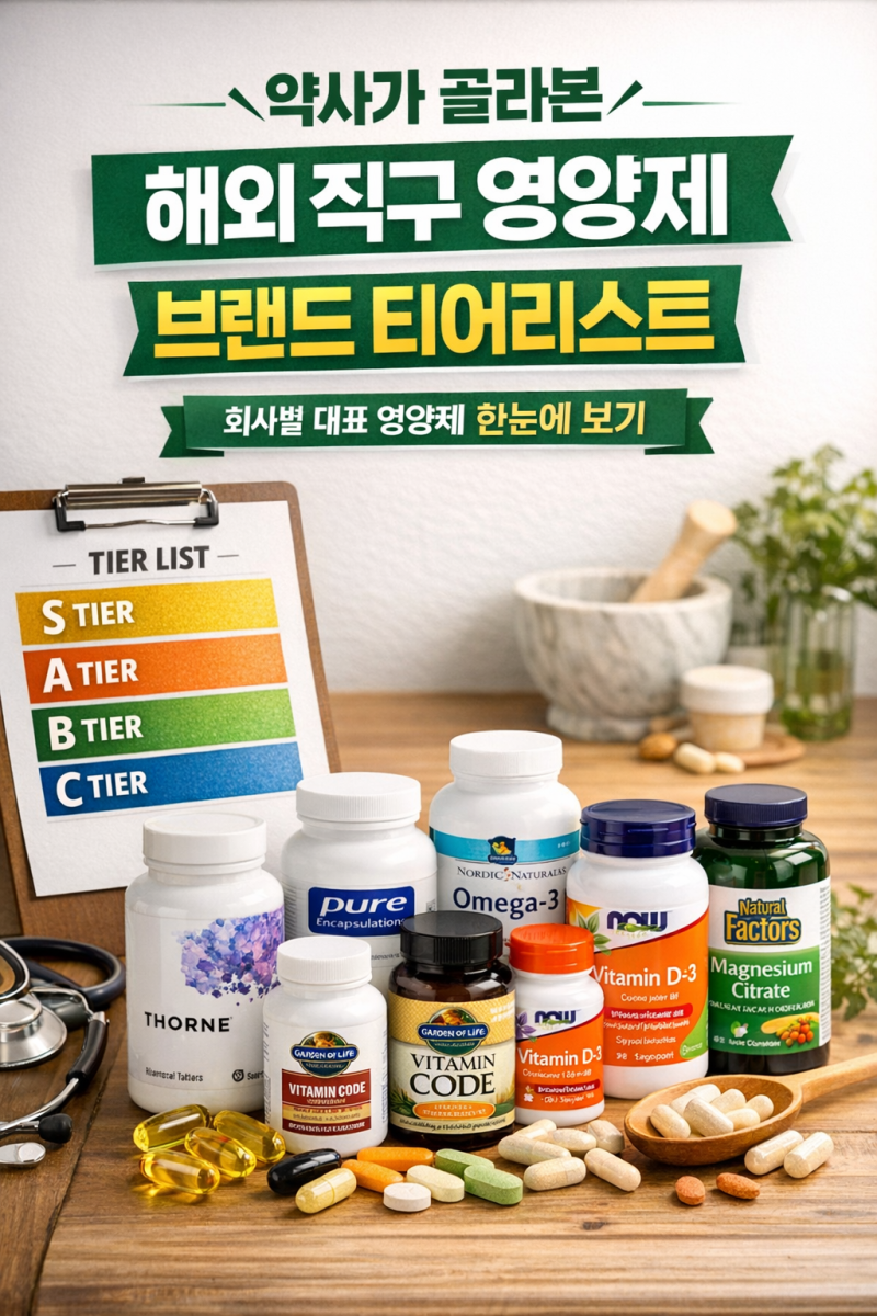 골라본 해외 직구 영양제 브랜드 티어리스트— 회사별 대표 영양제·선택 기준 한눈 정리