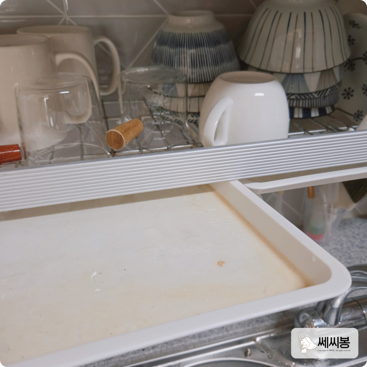  식기건조대 물받이 물때 제거, 누렇게 변한 묻받이 쟁반 물때 없앤 방법