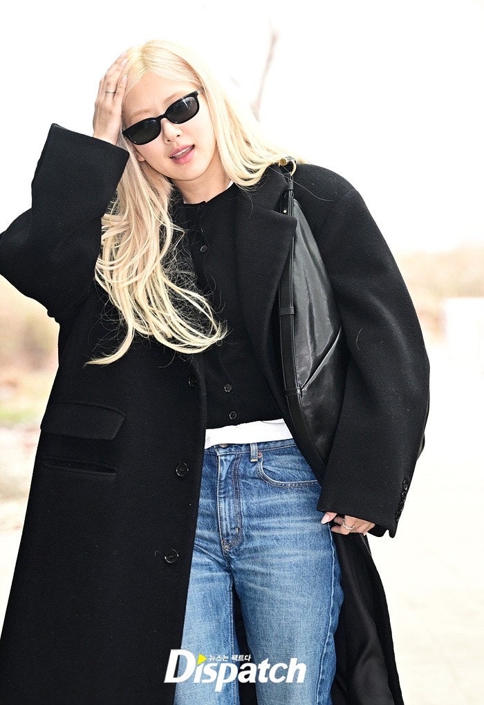 260115 머리부터 발끝까지 생로랑으로 코디한 블랙핑크 로제 공항패션 (코트, 청바지, 가방, 신....