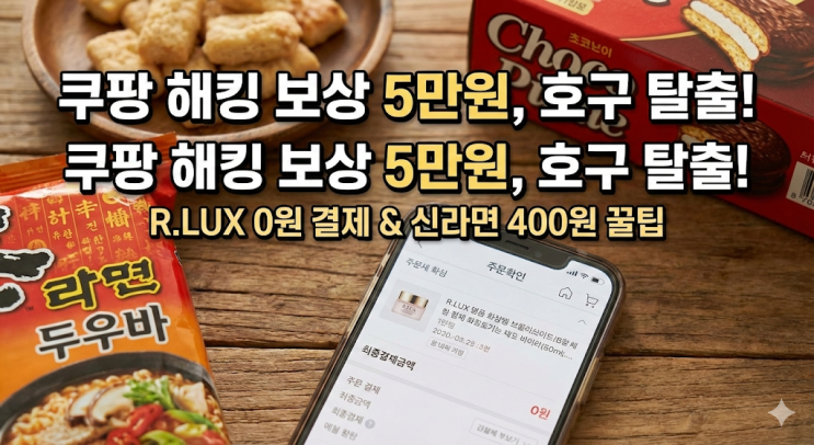  쿠팡 해킹 보상 5만원, 호구 잡히지 않고 R.LUX로 0원 결제한 썰 (Feat. 신라면 투움바)