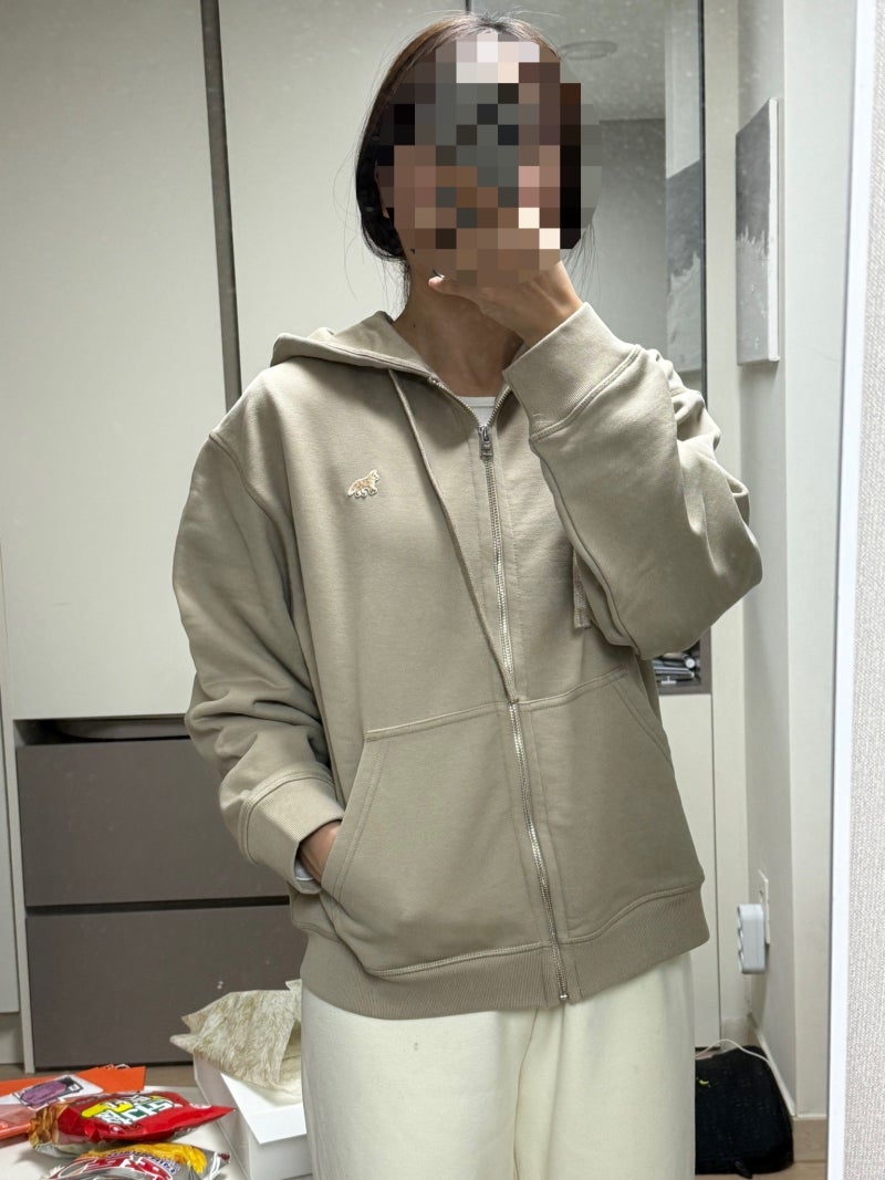 메종키츠네 베이비폭스 패치 로고 후드집업 베이지 | 여성 착용 후기 | 우먼 사이즈 추천
