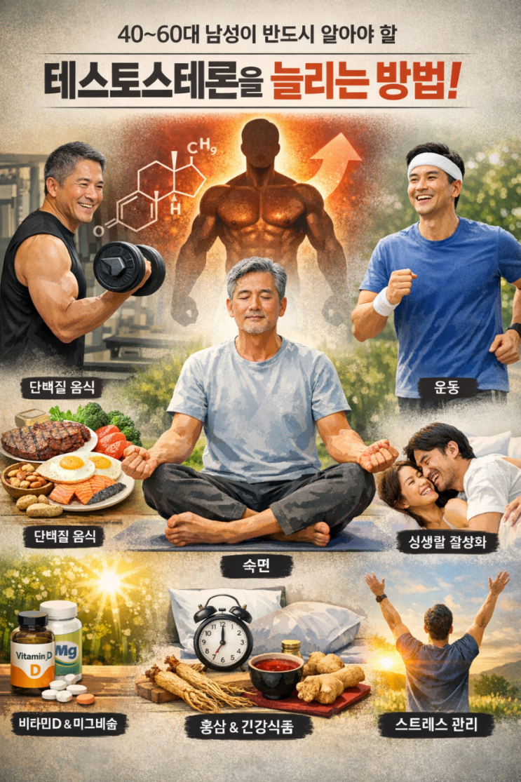  40~60대 남성이 반드시 알아야 할 테스토스테론을 실제로 증가시키는 방법