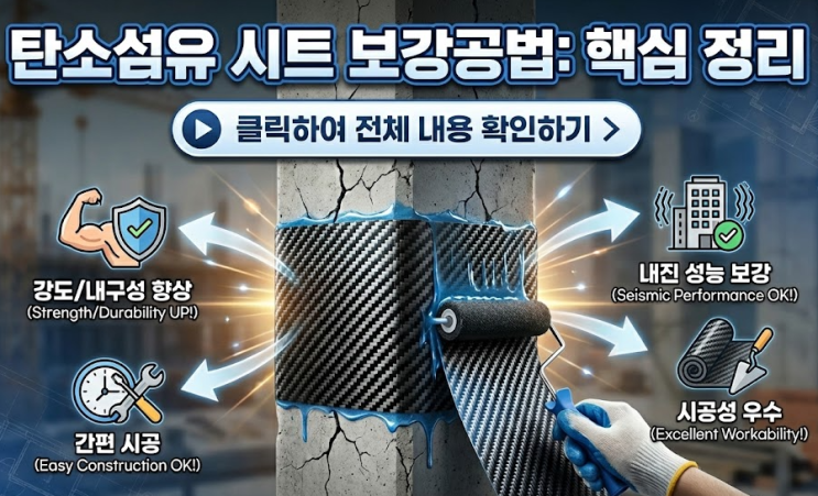  노후 건물의 부활! 탄소섬유 시트 보강공법의 특징과 내진 성능 향상 비결 (리모델링 시공 필수 체크리스트)