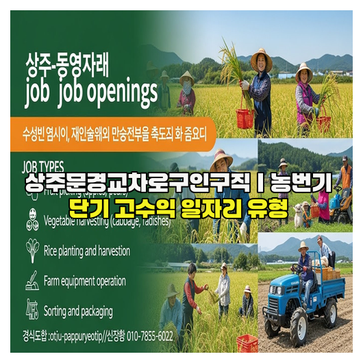  상주문경교차로구인구직｜농번기 단기 고수익 일자리 유형