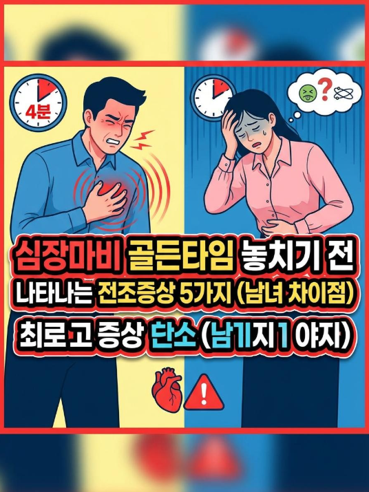 심장마비 골든타임 놓치기 전 나타나는 전조증상 5가지 (남녀 차이 총정리)