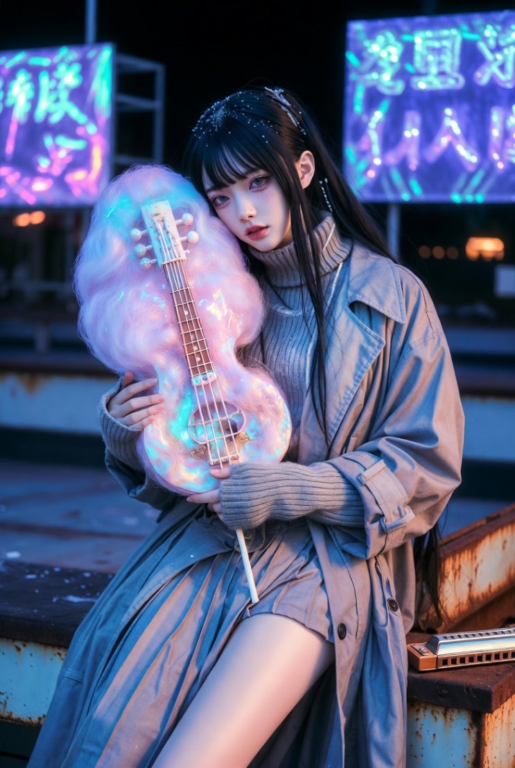  솜사탕 소녀 몽환적 일러스트