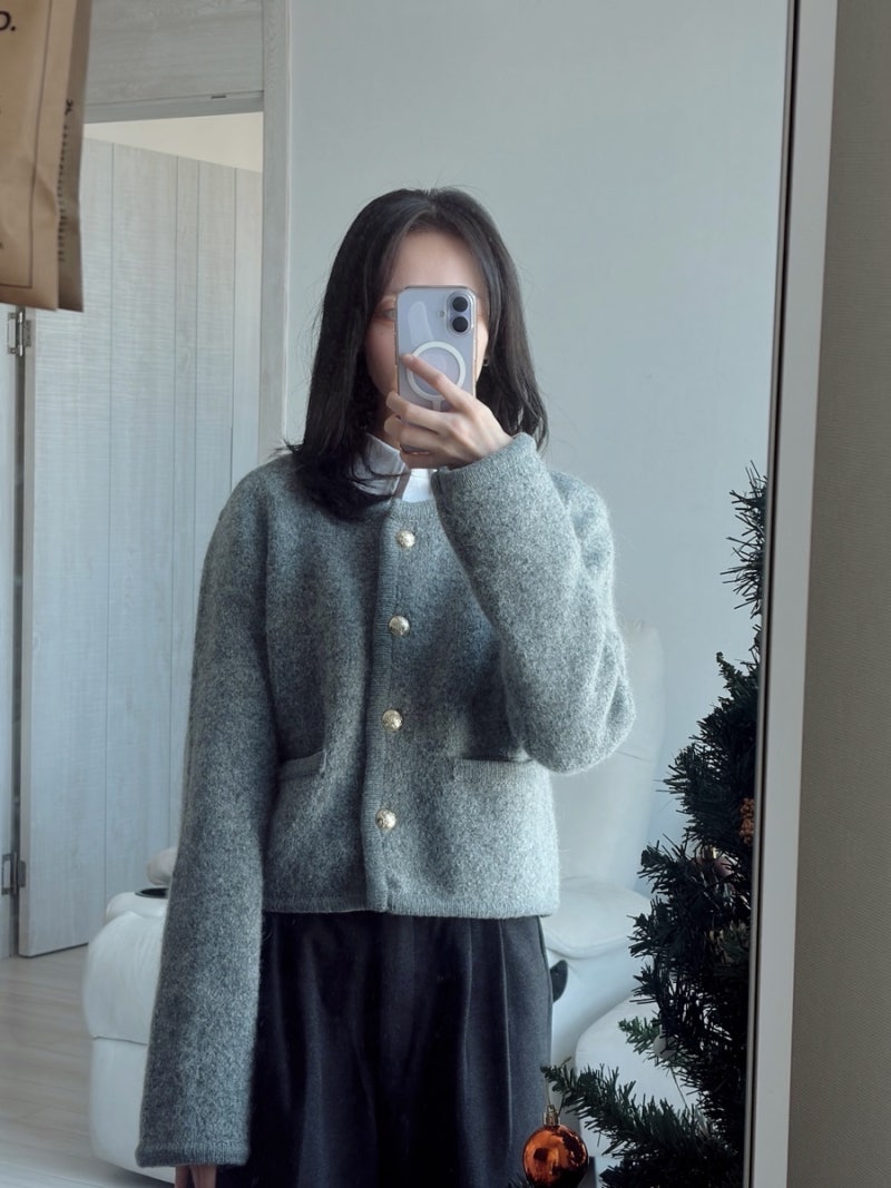 [던스트 자켓 추천] 칼라리스 니트 재킷S 멜란지 그레이 후기COLLARLESS KNIT JACKET