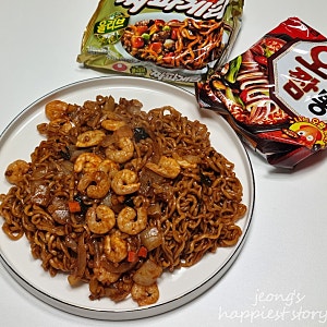 오징어짬뽕 짜파게티 조합 레시피 해물짜장라면 오빠게티 맛있게 끓이는법