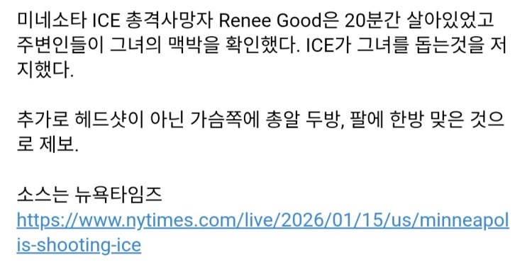  미네소타 ICE 총격사건 새로운 증언